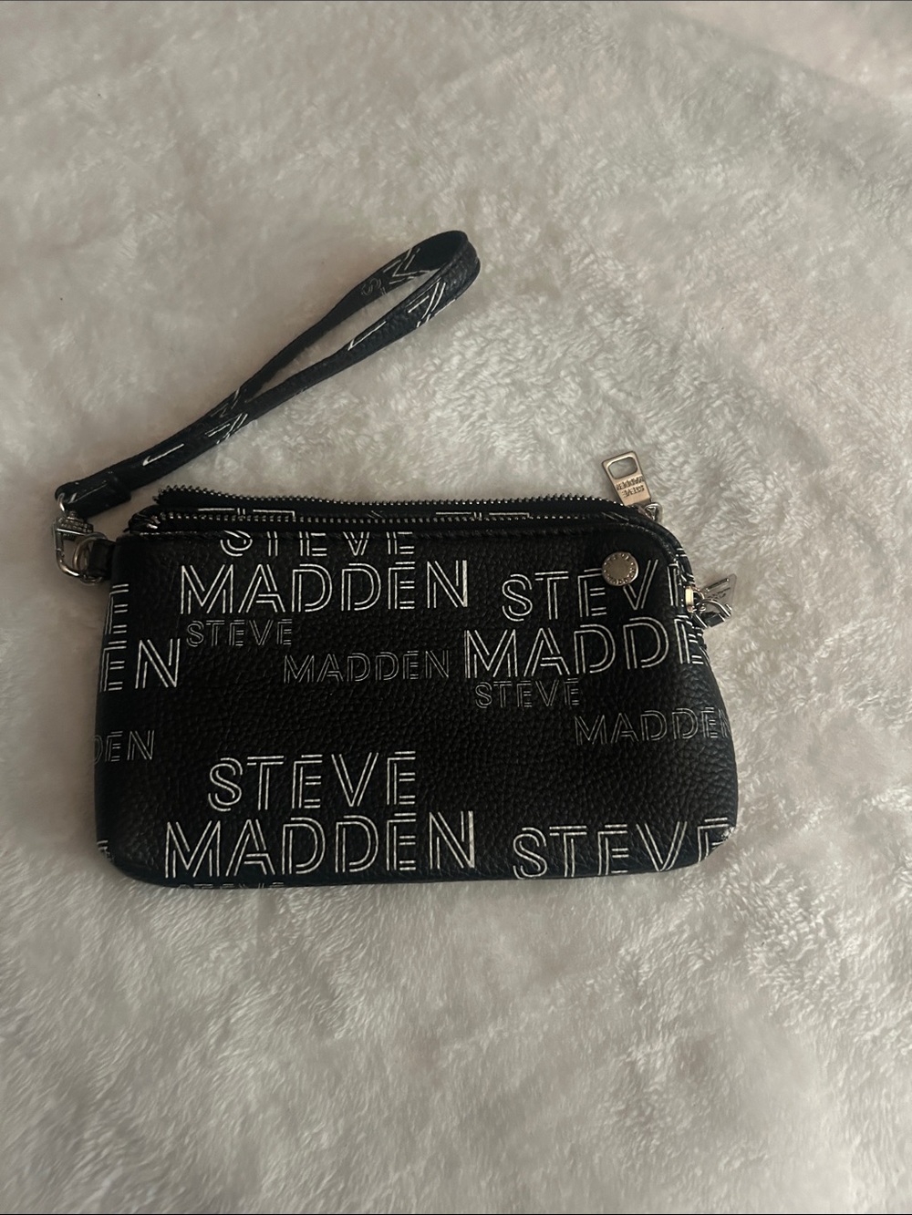 Steve Madden Black and White Logo Wristlet